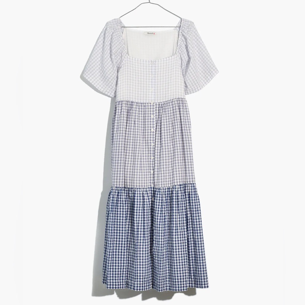 Madewell Patchwork Gingham Button-Front Tiered Mi… - image 4